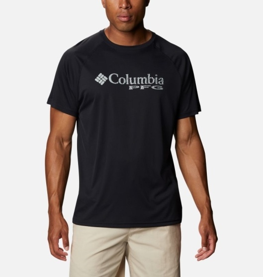 Black Men's Columbia PFG Respool T-Shirt | DSVGOX-367