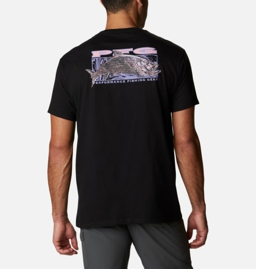 Black Men's Columbia PFG T-Shirt | DBJQHW-563