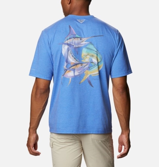 Blue Men's Columbia PFG Carey Chen T-Shirt | DESNOB-780