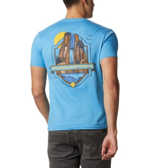 Blue Men's Columbia PFG T-Shirt | EOQDTN-271
