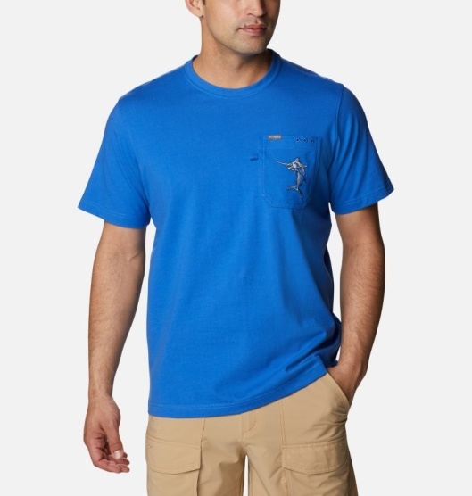 Blue Men's Columbia PFG T-Shirt | UKYGZS-590
