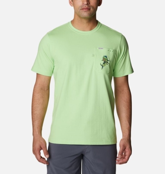Green Blue Men's Columbia PFG T-Shirt | OQIWSP-412