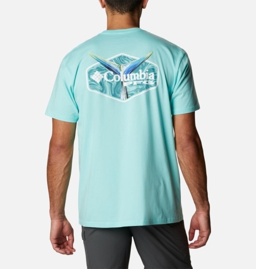 Green Men's Columbia PFG T-Shirt | GKEDCB-148