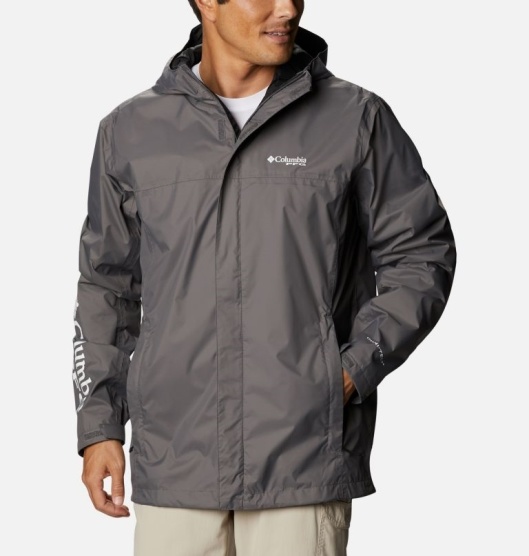 Grey Black Men's Columbia PFG Storm Rain Jacket | FUDBTG-730