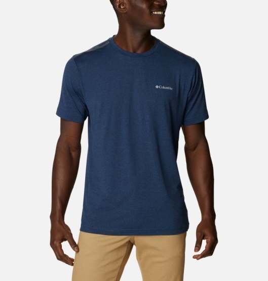 Navy Men's Columbia Tech Trail T-Shirt | VCGEWB-564