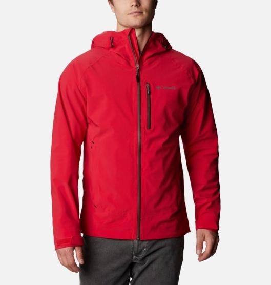 Red Men's Columbia Beacon Trail Rain Jacket | CLSMGO-531