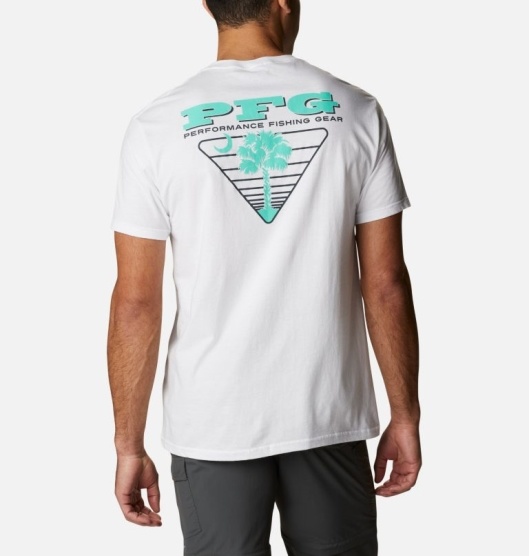 White Men's Columbia PFG T-Shirt | SWABRG-305